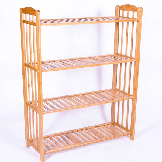 Natural bamboo storage shelf with three levels, rectangular design, ideal for living and garden organization by Silksurfaces